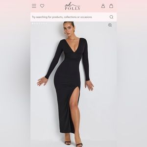 Oh Polly Marcela - Plunge Neck Long Sleeve Maxi Dress